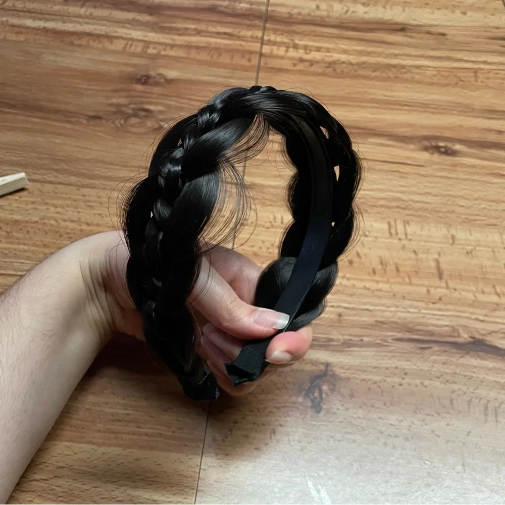 Double Braided Hair Headband Micro Braid Dark Black Brown